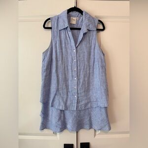 Finley Light Blue Linen Sleeveless Collared Button Down Shirt Dress Sz Medium